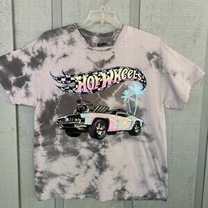 Hot Wheels T Shirt Size 1x Gray Pink 100% Cotton hot rod tie dye